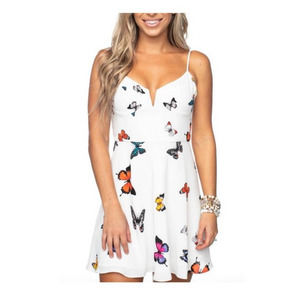 Buddy Love Butterfly Print Sweetheart Neckline Skater Dress White Size Medium